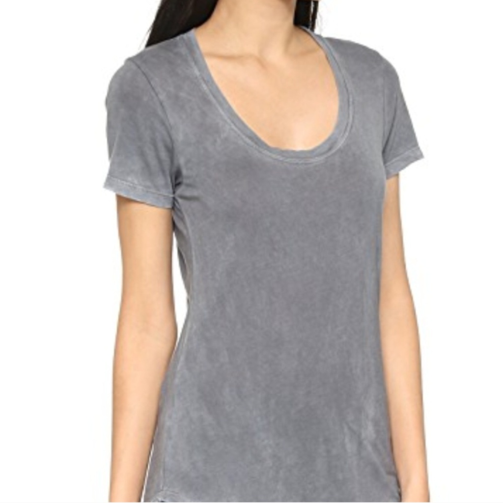 Cotton Citizen Stretch Soft Cotton Scoop Distressed Boho Gray Short Sleeve Top S